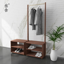 Three-house Nordic extreme minimalist clothes rack hanger black walnuts solid wood floor shelf storage cabinet multifunction rack D2