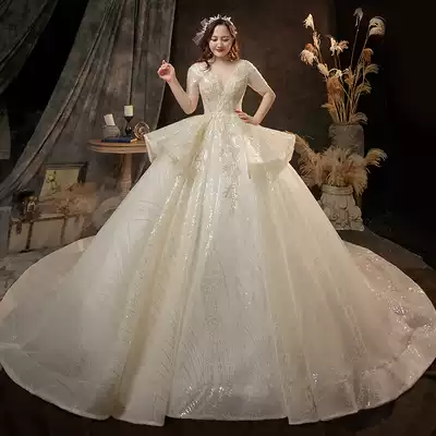 Large size wedding dress 2021 new bride fat sister mm 200 kg plus fat increase tail luxury thin temperament