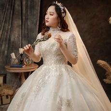 Свадебное платье 特大码婚纱2021新款新娘拖尾奢华胖妹妹mm 200斤加肥加大长袖复古