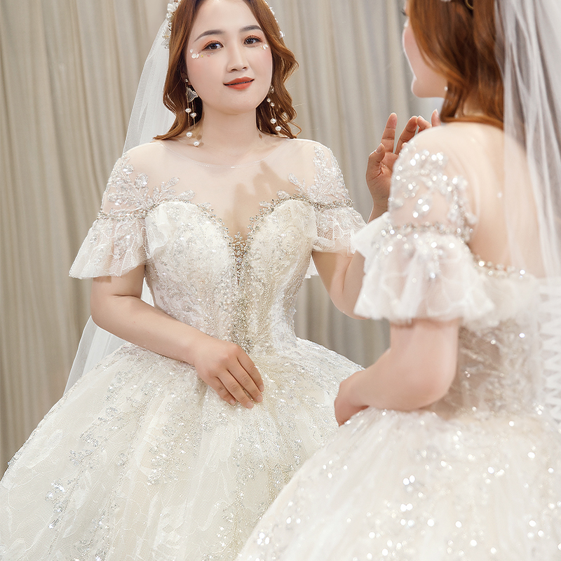 Large size main wedding dress 2023 new bride temperament fat sister mm 200 catties plus fertilizer to increase tail heavy work to cover meat Large size main wedding dress 2023 new bride temperament fat sister mm 200 catties plus fertilizer to increase tail heavy work to cover meat