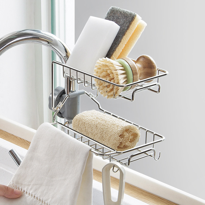 Kitchen creative drain shelf Faucet shelf Pool rag storage shelf Stainless steel dishwashing cloth finishing rack