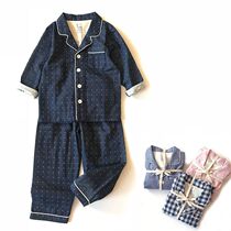 Unprinted cotton double yarn childrens pajamas set cotton long sleeve cardigan baby trousers home clothes boys and girls