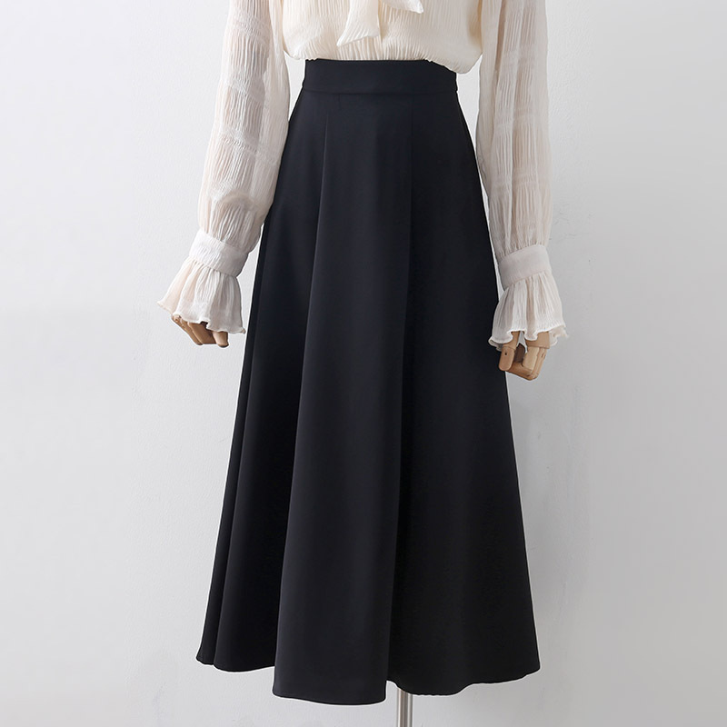 Professional Simple Black Suit Skirt for Women, High-Waisted, Slimming, Drapey, Mid-Length A-Line Skirt, Half-Length Skirt, Large Hem Skirt