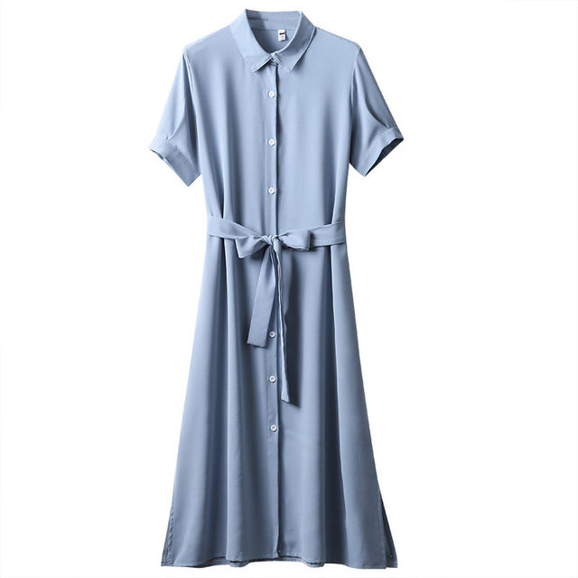 French retro dress for women 2022 spring and summer new style belted waist slimming knee-length mid-length short-sleeved shirt dress