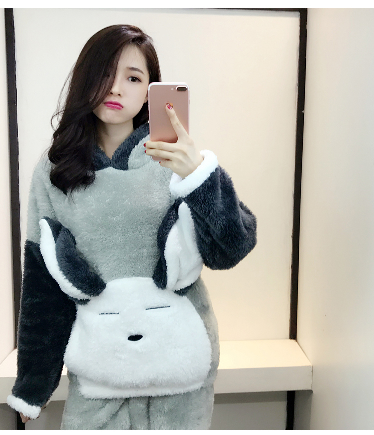 Phiên bản Hàn Quốc của mùa thu và mùa đông trùm đầu đồ ngủ độn nữ dễ thương bộ phim hoạt hình mùa đông thêm dày san hô nhung lỏng dịch vụ nhà đồ bộ trung niên