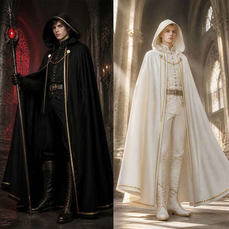 Halloween Wizard Cloak Medieval Gold-Edged Hooded Cloak Male and Female Wizard Cape Stage Cosplay Costume Halloween Wizard Cloak Medieval Gold-Edged Hooded Cloak Male and Female Wizard Cape Stage Cosplay Costume