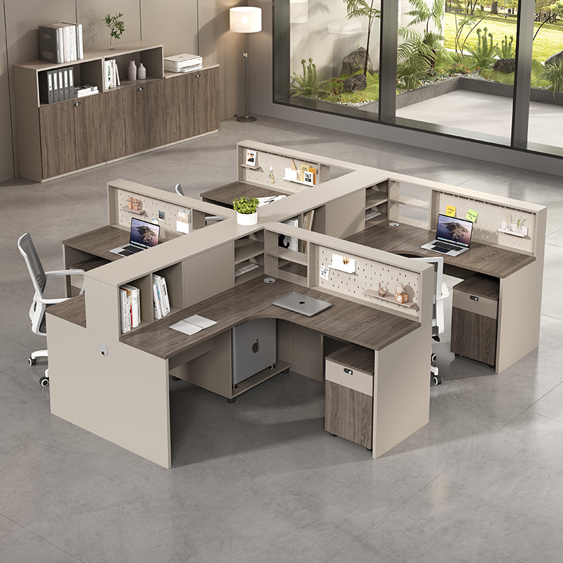 Corner L-Shaped Office Desk Staff Workstation with Screen Partition, Double 2-Person, 4-Person, 6-Person Office Desk and Chair Set