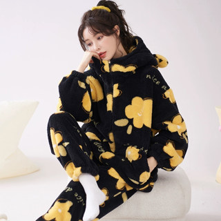 Coral Fleece Pajamas for Women, Thickened and Plush, Autumn and Winter 2025 New Style, Suitable for Teenagers and Middle School Students, Can Be Worn Outside, Homewear Set