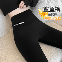 2021 new shark leather pants summer thin black large size leggings women