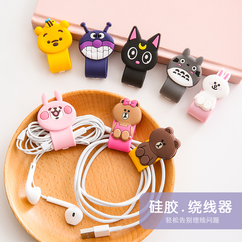 Winder Silicone Cable Manager Apple Android Data Cable Headphone Cable Collection Metal Button Hub Cartoon Style