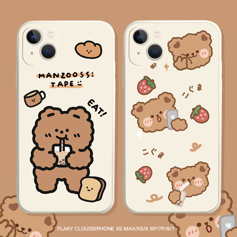 Apple 13 12 11promax mobile phone protection shell iPhonexsmax silicone small bear 8plus soft shell straight edge relief
