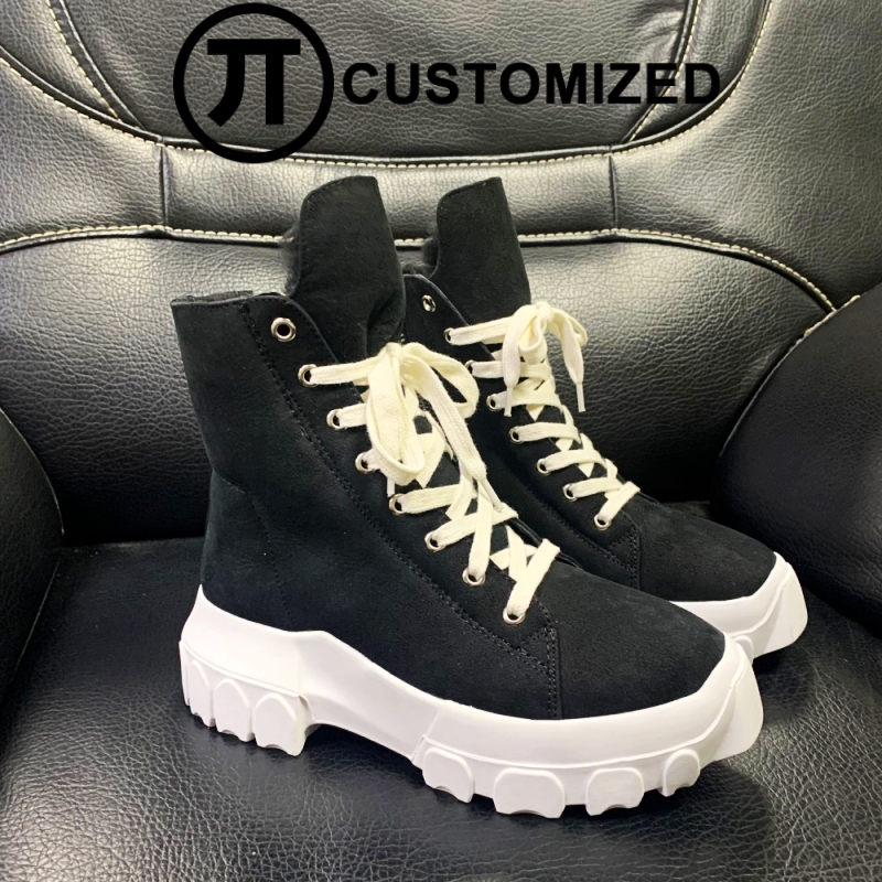 2021 RO Martin boots genuine leather muffin thick-soled heightened snow boots sheepskin fur integrated warm lace-up short boots for women