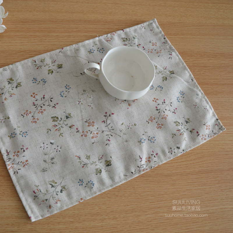 Japanese-style retro pastoral country hemp-colored beige floral cotton linen cloth home dining mat plate pad insulation pad coaster