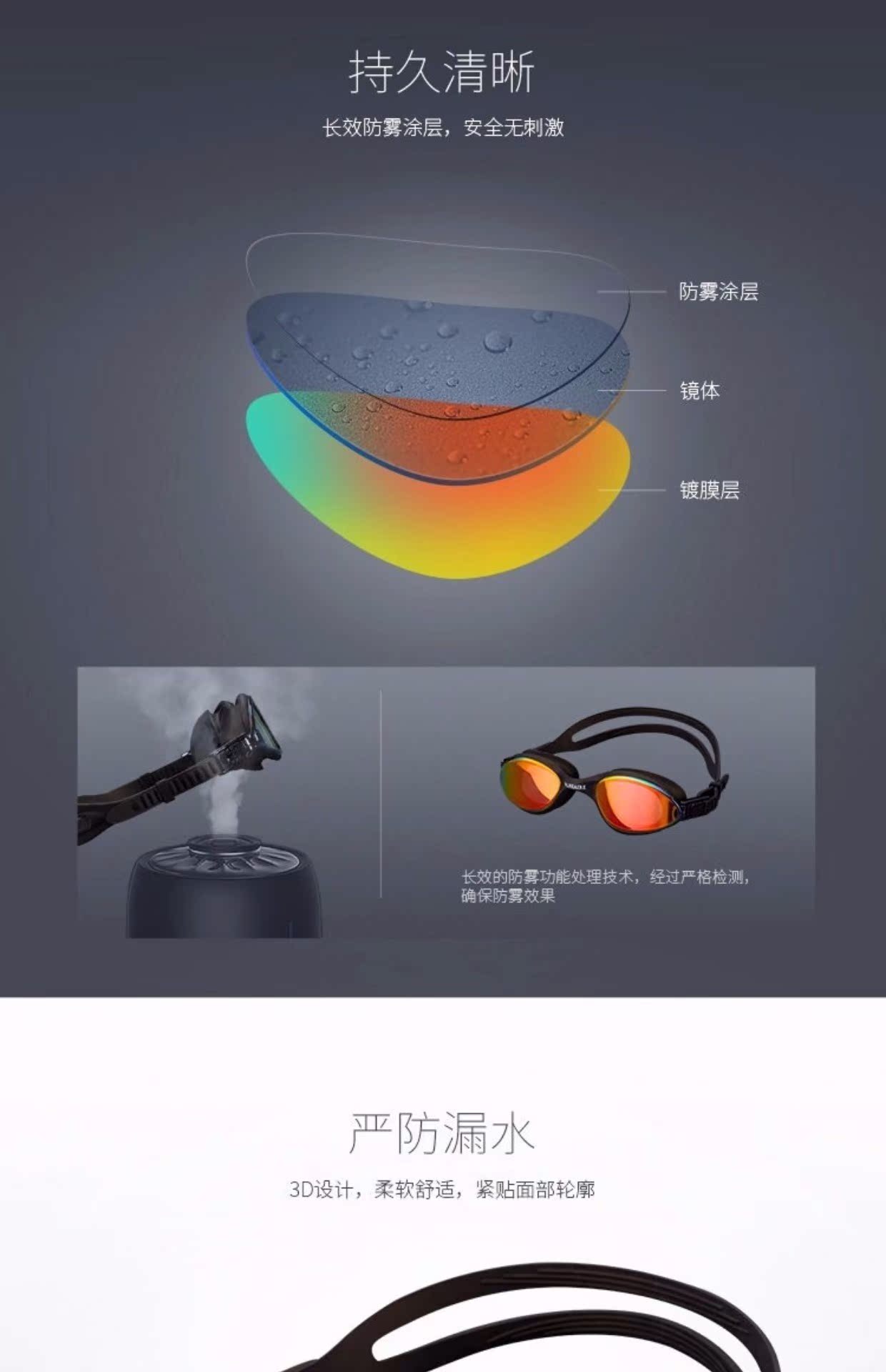 Van Dean kính cường lực chống sương mù độ nét cao mới Thể thao chuyên nghiệp nam và nữ kính bơi không thấm nước phổ quát - Goggles kính lặn có ống thở