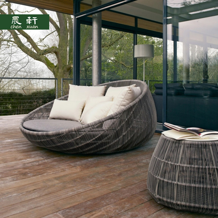 Outdoor Leisure Rattan Composition Lying Bed Reclining Chair Outdoor Balcony Hotel Patio Swimming Pool Beach Side Sofa Round Beds-Taobao