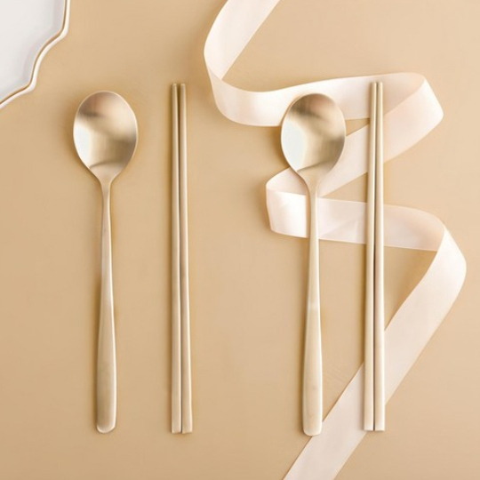 Korean Original Imported Traditional Brass Chopsticks, Spoon, Rice Bowl, Soup Bowl Two-Piece Set for Home Use, Gift-Giving, High-End Tableware