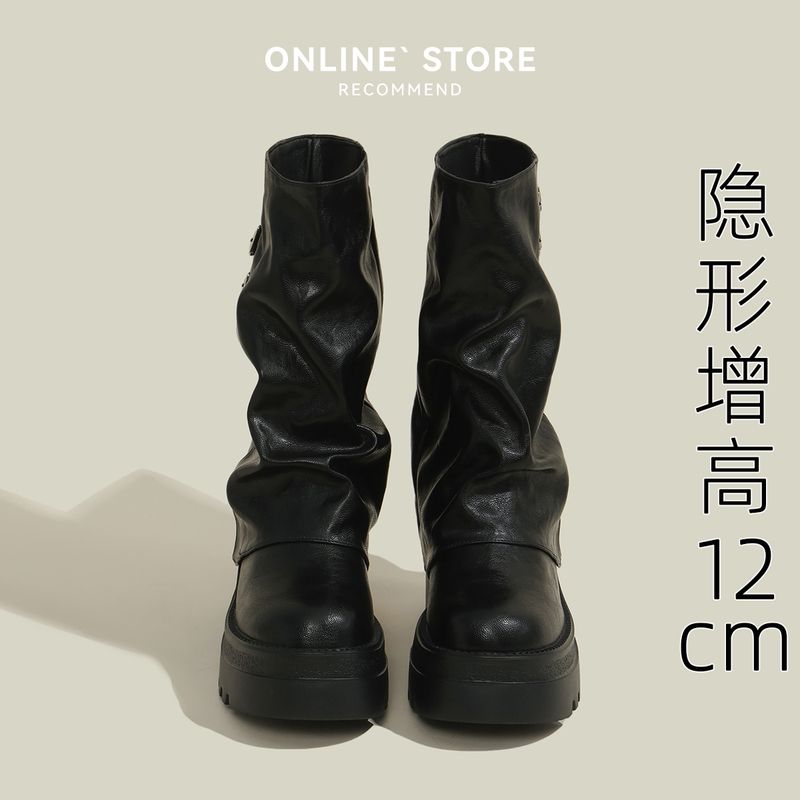Platform Boots with Hidden Height Increase for Petite Women, Mid-Calf Length, Belt Buckle, Chunky Heel, High Heel, Fleece-Lined Short Boots for Women Platform Boots with Hidden Height Increase for Petite Women, Mid-Calf Length, Belt Buckle, Chunky Heel, High Heel, Fleece-Lined Short Boots for Women