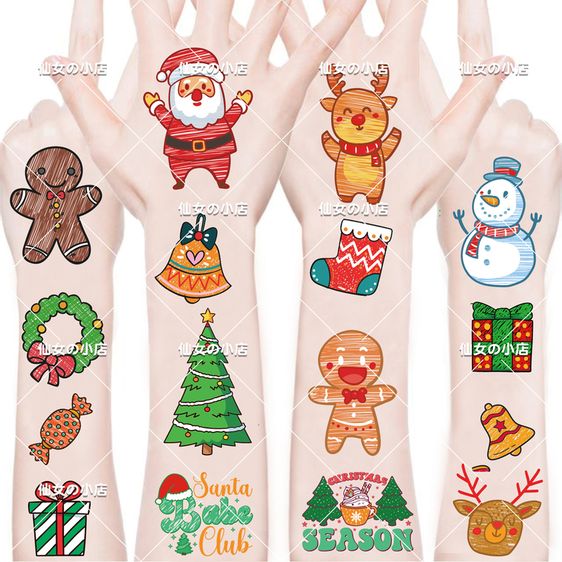 Christmas Decoration Stickers, Gold Foil Tattoo Stickers, Waterproof Face and Arm Stickers for Kids, Party Atmosphere Props Christmas Decoration Stickers, Gold Foil Tattoo Stickers, Waterproof Face and Arm Stickers for Kids, Party Atmosphere Props