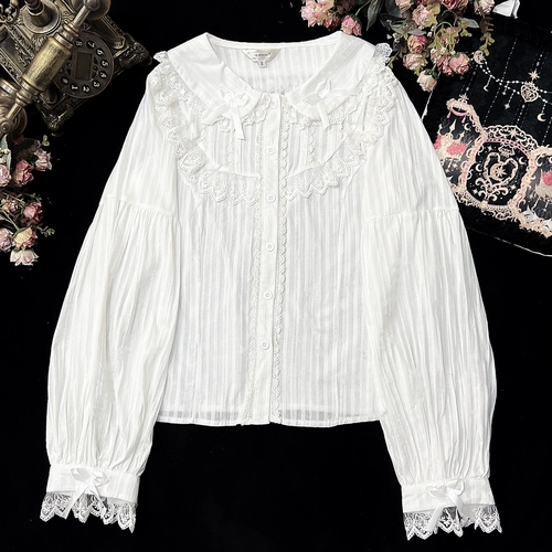 Осенний лонгслив, милая кукла, универсальная рубашка с бантиком, стиль Лолита, кукольный воротник