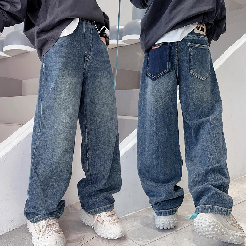 子供服パンツ 2025 トレンドブランド 男の子 春秋スタイル 中大サイズ 子供用 ストレートパンツ ハンサム ルーズ ボーイズ ジーンズ