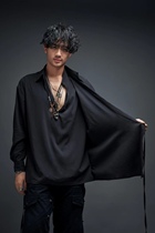 Yan Bangbang co-branded mens irregular cardigan shirt practice suit loose practice suit college shirt long-sleeved handsome