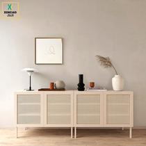 Nordic solid wood rattan dining side cabinet Net Red Wall porch cabinet Japanese home simple small apartment bedroom lockers