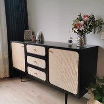 Modern simple rattan sideboard Nordic tea cabinet solid wood locker small apartment Japanese living room porch cabinet