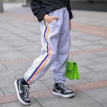Girl Glint Thickened Pants 2021 Autumn Winter New Foreign Air Casual Pants Large Child Integrated Suede Outside Wearing Long Pants Tide