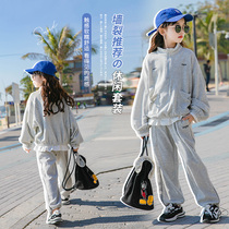 Girl Sports Suit 2022 Spring Dress New Internet Red Spring Autumn CUHK Children Children Dress Trendy Ocean Gas Two Sets Tide