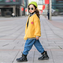 Girls Lamb hair plus velvet coat 2019 autumn and winter clothes new childrens clothing foreign atmosphere children childrens thick sweater