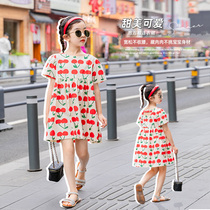 Girls dress for dress and summer clothes for children Princess skirts foreign air mesh red 2022 new Korean version of big child dress girl Summer