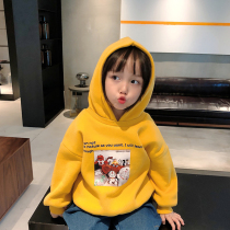 Childrens clothing girls foreign style hooded plus velvet sweater children warm thick 2021 Spring and Autumn New Baby Childrens coat