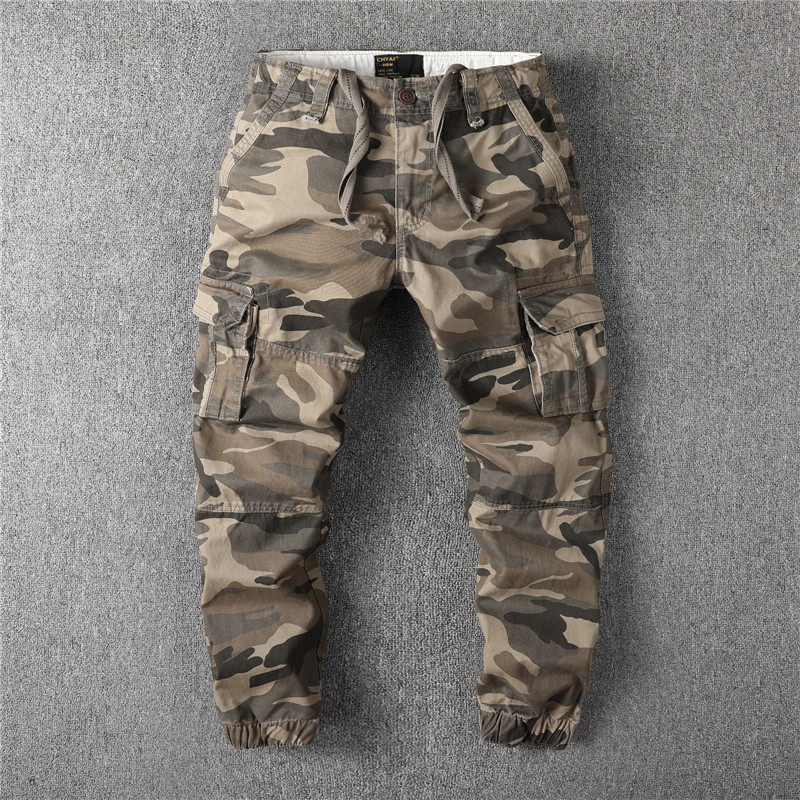 Autumn and winter cotton thick men's military uniform loose small foot workwear multi-pocket pants corset legs closed long pants Harlan pants men