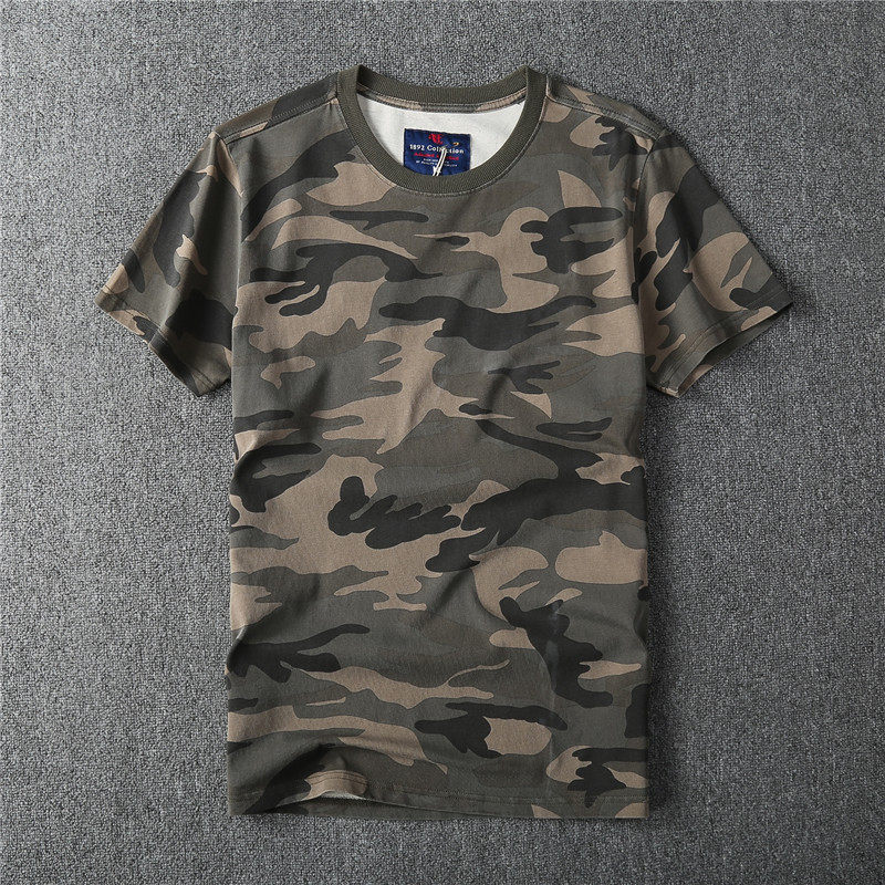 European and American vintage camouflage crew neck short sleeve t-shirt summer men's cotton slim camouflage military casual half sleeves