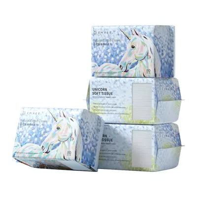 嫚熙独角兽绵柔巾婴儿可用一次性洗脸巾干湿两用宝宝非棉柔巾80抽