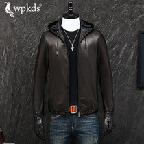 Genuine leather clothing for mens autumn and winter style Mountain Sheep leather with cap casual real leather jacket leather jacket outerwear