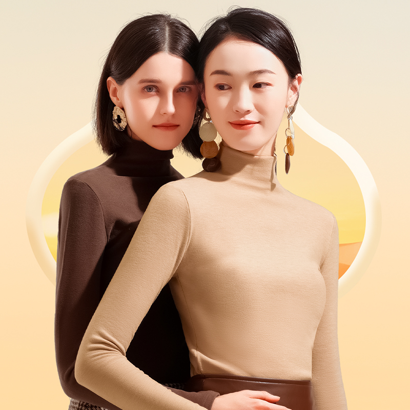 简云羊毛蚕丝德绒半高领打底衫秋衣女发热内衣中领保暖上衣冬季HD