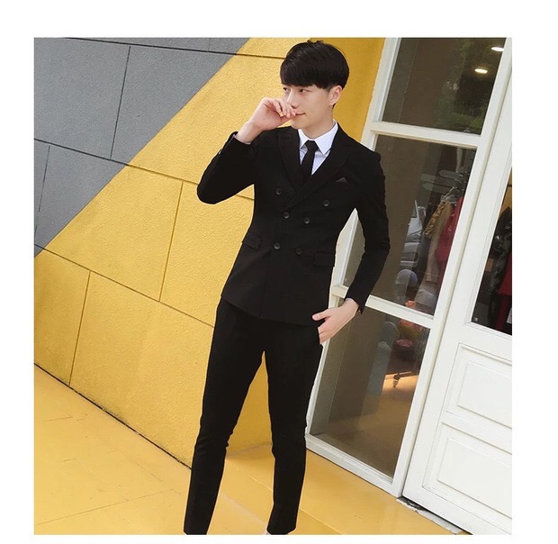 Bộ đồ đôi ba mảnh nhỏ phù hợp với thủy triều Thời trang Hàn Quốc Nhà tạo mẫu tóc mới slim slim nam slim suit áo sơ mi nam