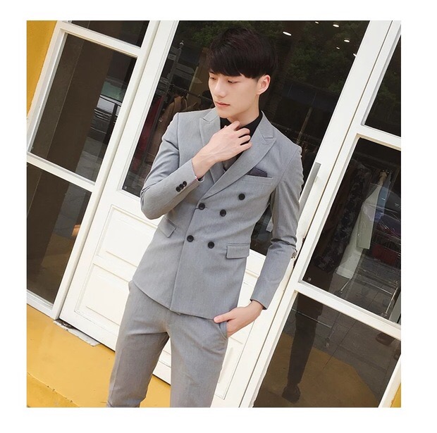 Bộ đồ đôi ba mảnh nhỏ phù hợp với thủy triều Thời trang Hàn Quốc Nhà tạo mẫu tóc mới slim slim nam slim suit áo sơ mi nam