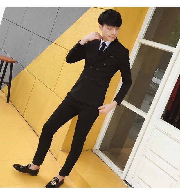 Bộ đồ đôi ba mảnh nhỏ phù hợp với thủy triều Thời trang Hàn Quốc Nhà tạo mẫu tóc mới slim slim nam slim suit áo sơ mi nam