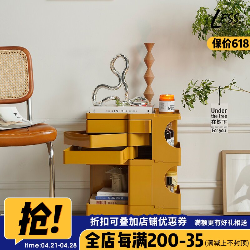 ins Red Collection Cabinet Vintage Living Room Furniture Nordic 360 Rotary Bedside Cabinet with wheel Mobile Cart