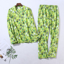 Sleepwear Lady Summer Fall Pure Cotton Long Sleeve Long Pants Cartoon Green Tree Sweet home Suits Foreign Trade Clear Bin