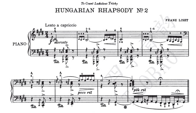 Liszt Hungarian Rhapsody No. 2 No 2 original introduction piano solo score
