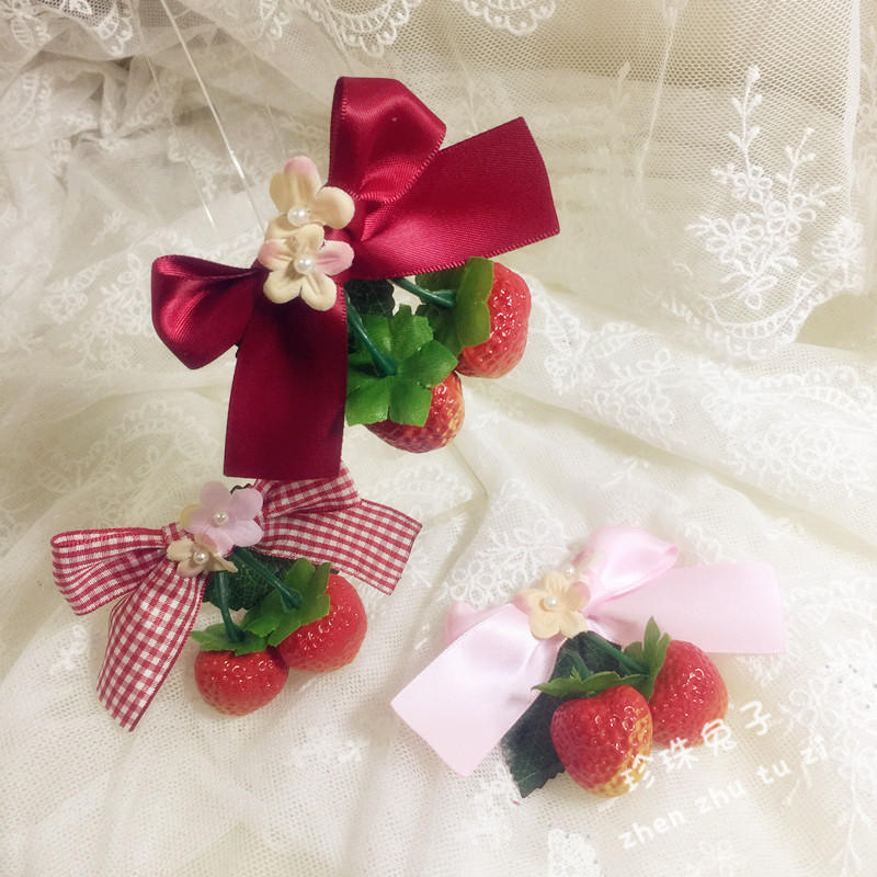 Pearl Rabbit original lolita hand-made strawberry garden Flowers Cherry edge clamped hair and hair decoration