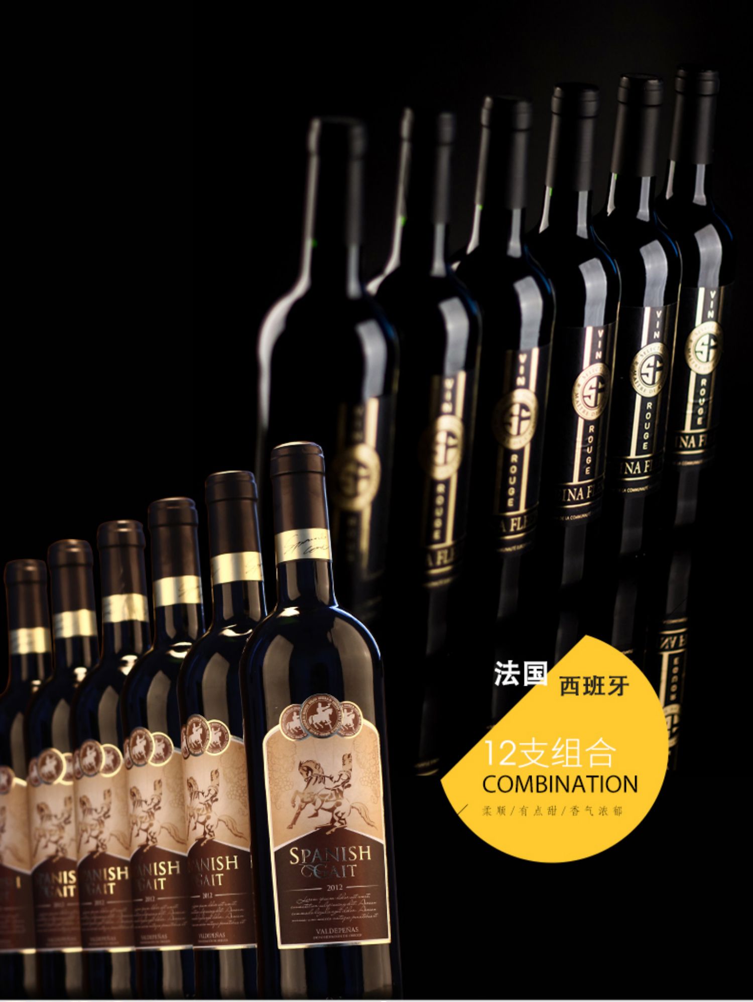 买1箱送1箱西班牙法国原瓶进口红酒自饮半干