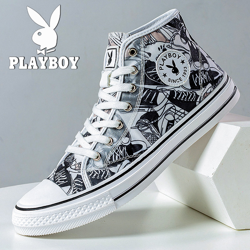 Floral Playboy men's shoes 2022 New Summer Breathable Sail Fabric Shoes Slim high cylinder casual board shoes 100 hitch Shoe shoes