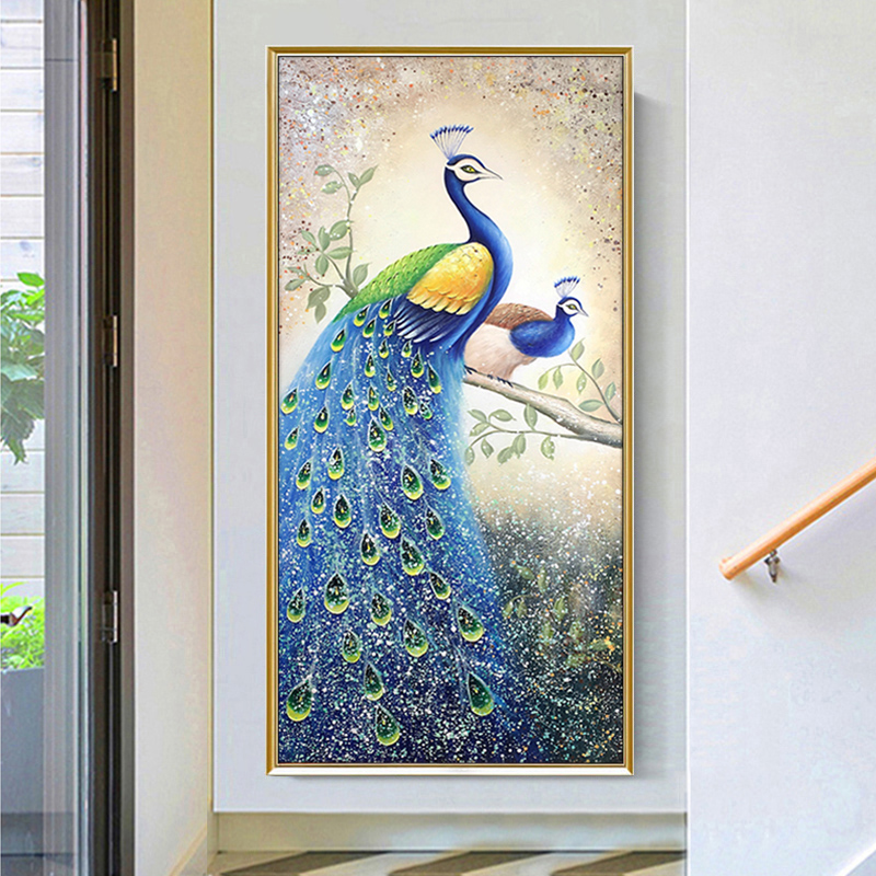 Pure hand painted oil painted inward corridor hanging drawing in the parlour of the door porch decoration painting American fresco peacock custom