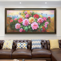 New Chinese hand-painted living room peony European oil painting background wall decoration mural flowers blossom rich bedroom restaurant hanging painting