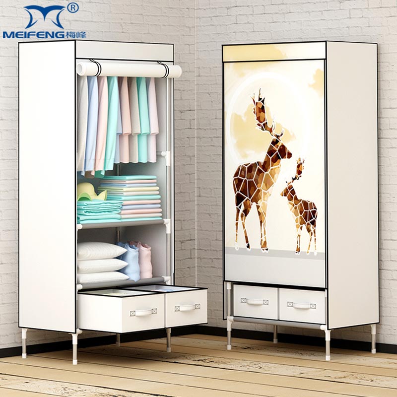 Wardrobe Simple Single Cloth Wardrobe Modern Minima Plus Thick Steel Tube Thickened Dormitory Dust Belt Drawers Cloth Art Closet-Taobao