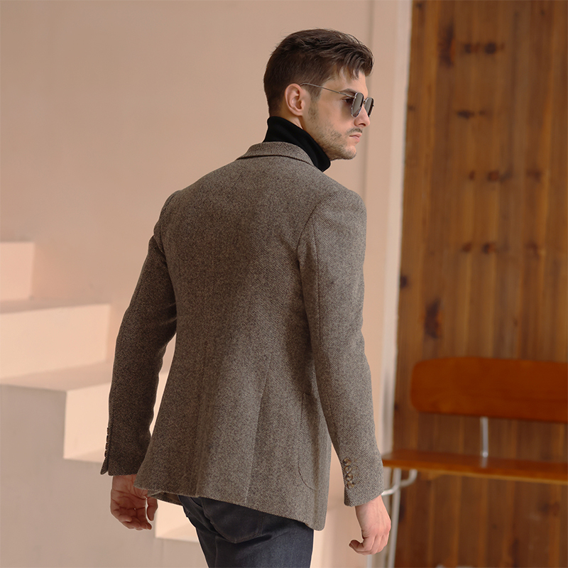 Autumn and Winter American Retro Woolen Blazer for Men, Thickened, High-Quality Tweed, ins Trendy Single-Breasted Jacket